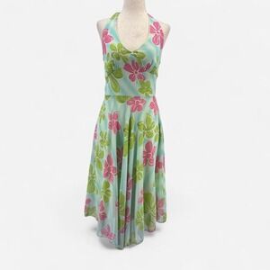 Y2K Girly Floral Halter Midi Dress